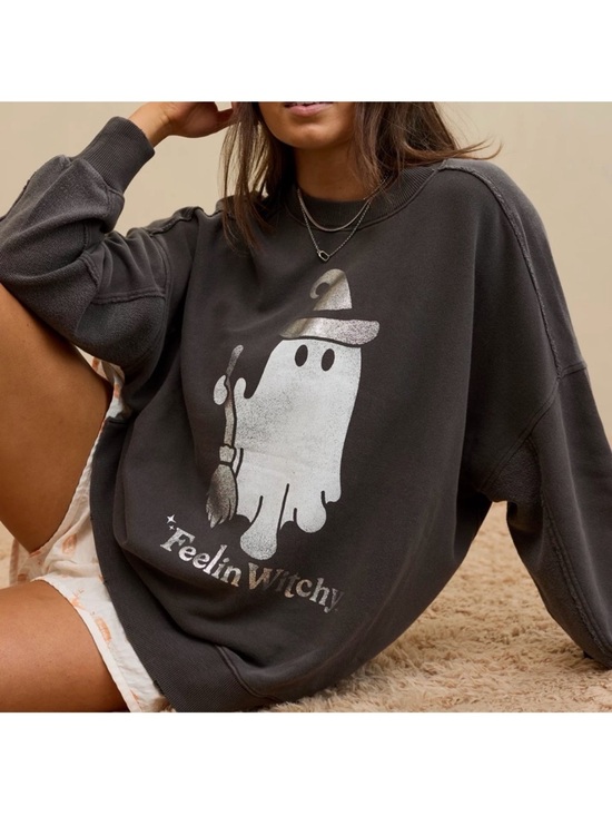 aerie Tops - Aerie gray big chill crew sweatshirt halloween feelin witchy womens XL oversized
